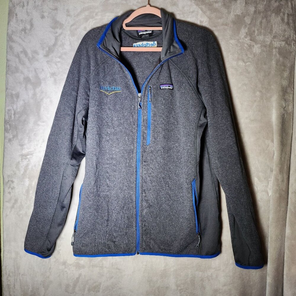 Patagonia Gray Fleece‎ Outdoorsy Sporty Deciphera Jacket L Full-Zip Blue Accents